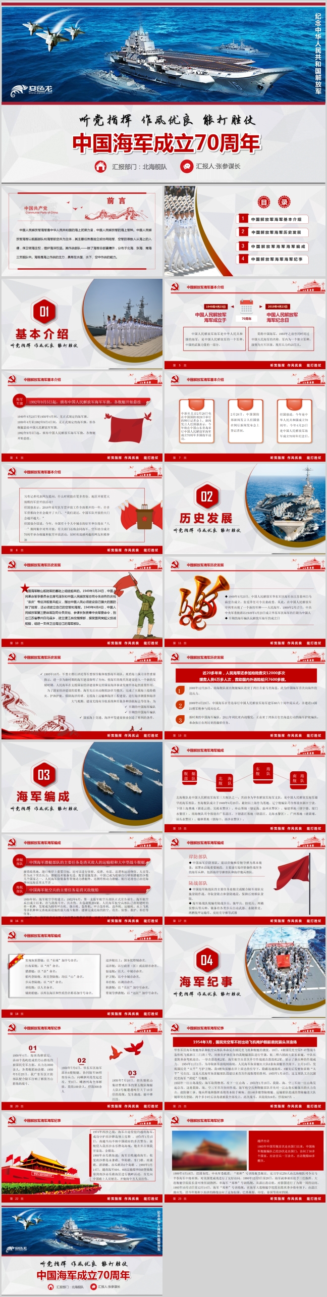 人民海军70周年，辉煌历程与未来展望的PPT展示，人民海军70周年，辉煌历程、展望未来的PPT展示